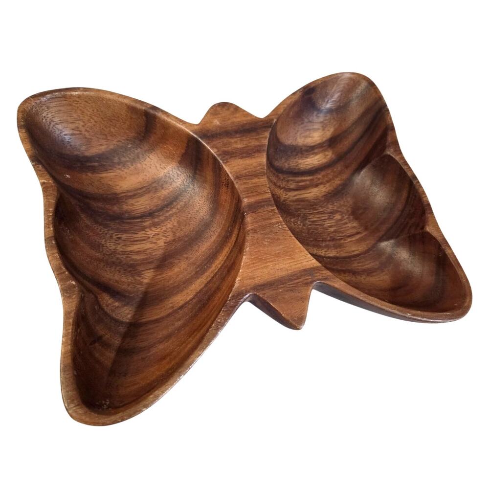 Vtg Kraftware Wood Carved Butterfly Bowl Monkey Pod Philippines